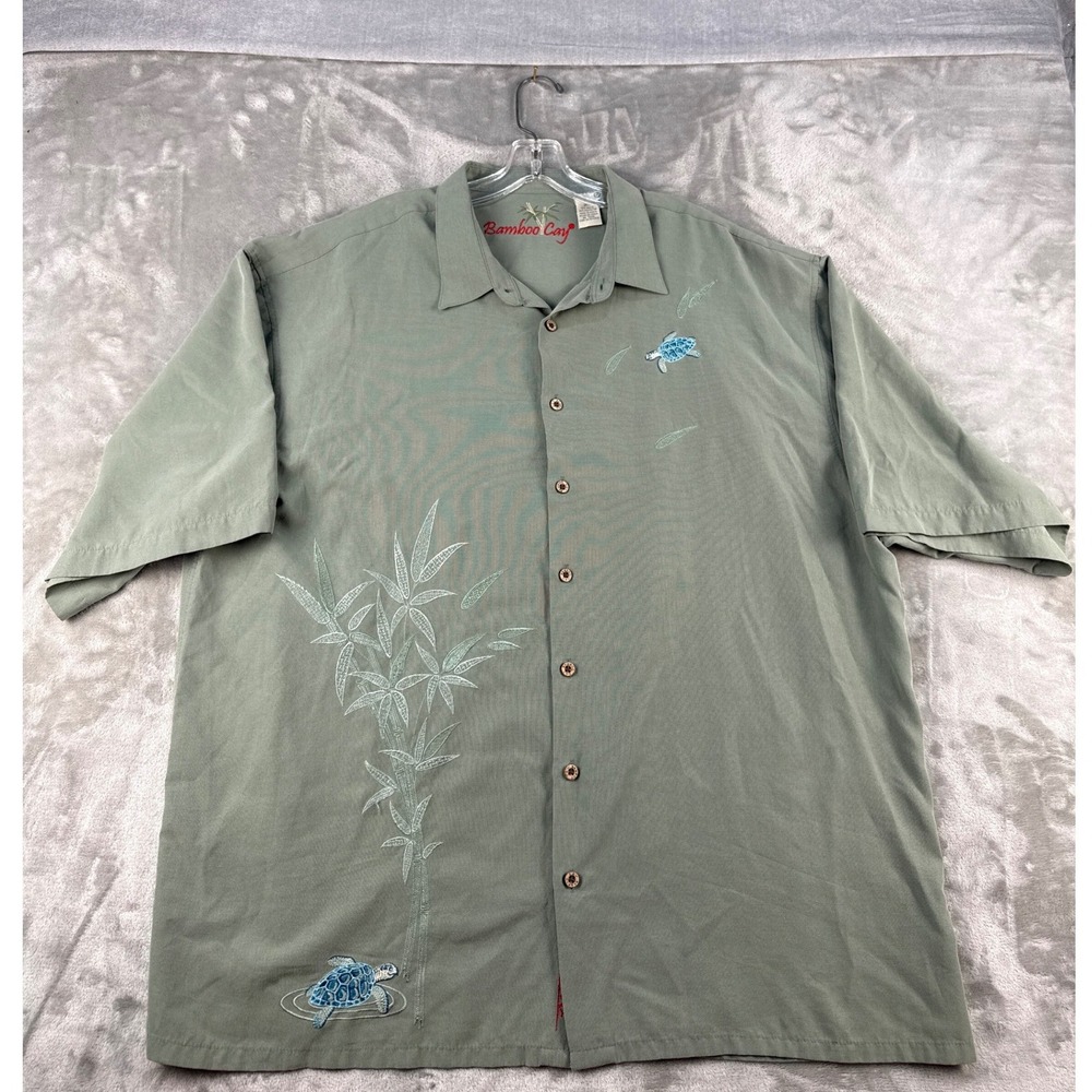 Bamboo Cay Button-Down Mens 3XL Camp Sage Green Embroidered Turtle EUC